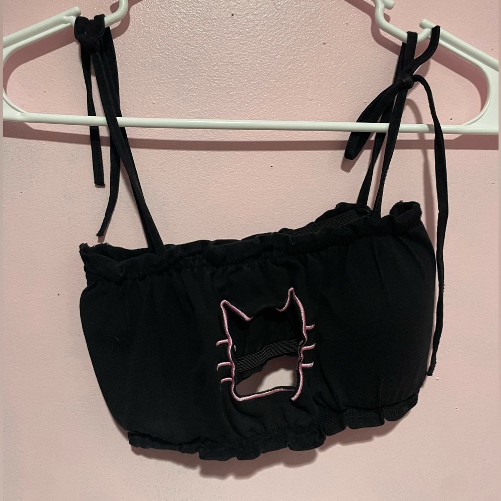 black cat cut out tube top lingerie